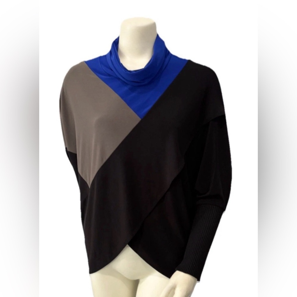 Joseph Ribkoff Women’s Colorblock Cowl Neck Top Black Blue Gray Size 4 Canada